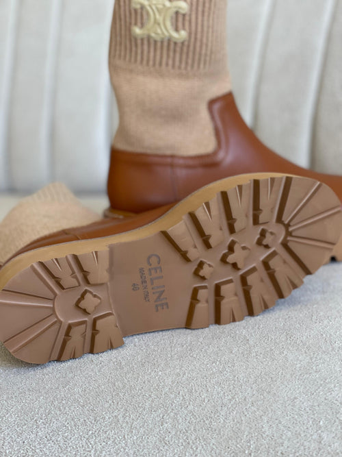 BOTA CELINE EM MALHA E COURO