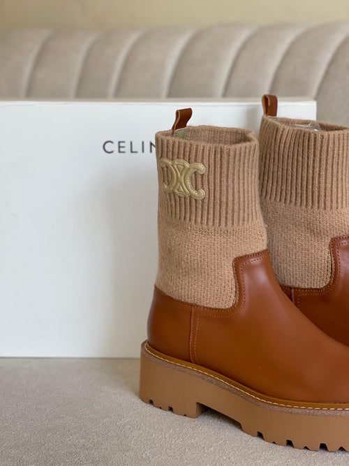 BOTA CELINE EM MALHA E COURO